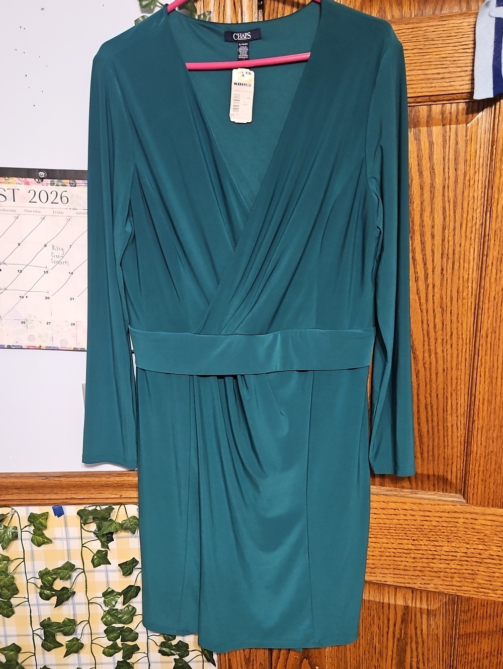 NWT Chaps Long Sleeve Faux-Wrap Dress